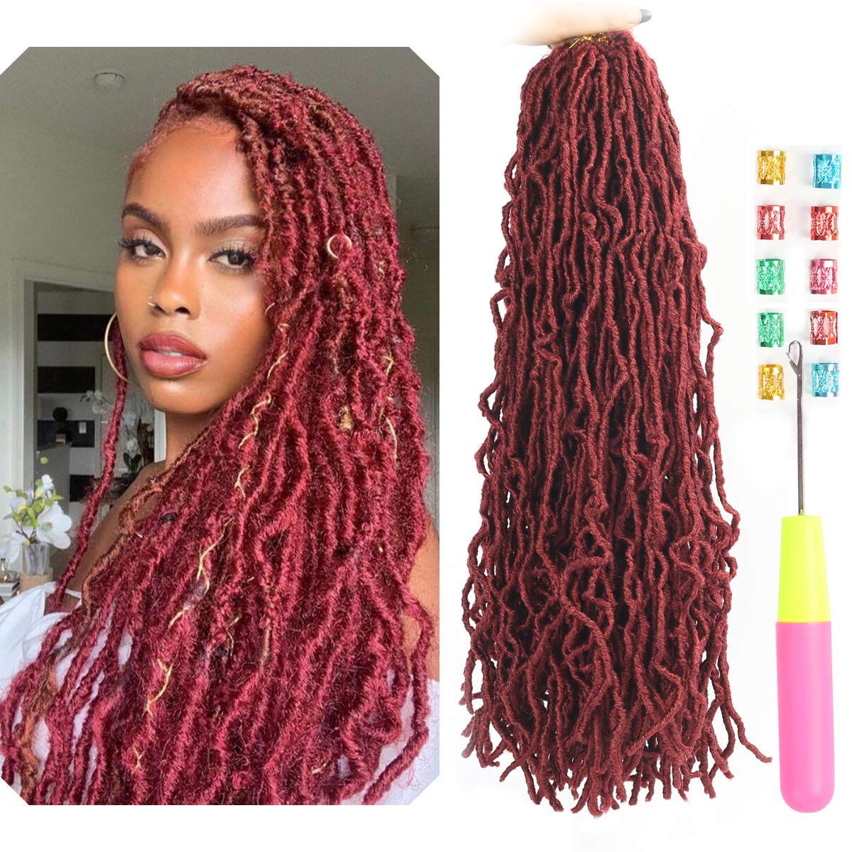 Faux Locs Crochet Hair 24 Inches - 7 Packs Goddess Locs Crochet Hair For Black Women, Super Soft Lightweight Curly Crochet Hair Pre Looped, New Soft Locs Crochet Hair 21 Strands/Pack (24 Inch, BUG)