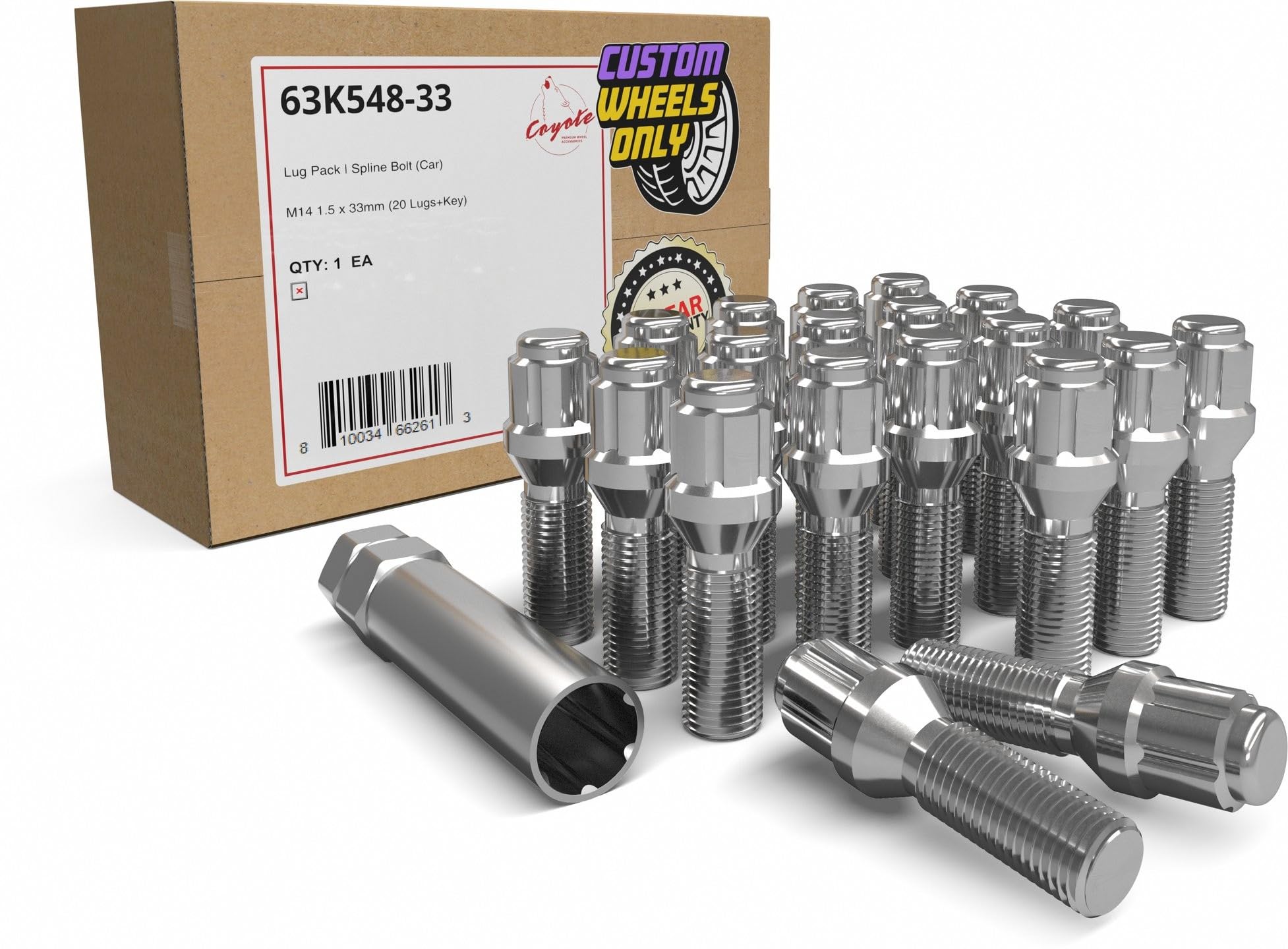 Wheel Accessories Parts 20 Pcs M14 x 1.50 Thread Acorn Seat Spline Lug Bolt Chrome Finish 33mm Shank Length Car Spline fits Land Rover Range Rover ｜ Volvo S60 S90 XC40 XC60 XC70 XC90 ｜ Older BMW