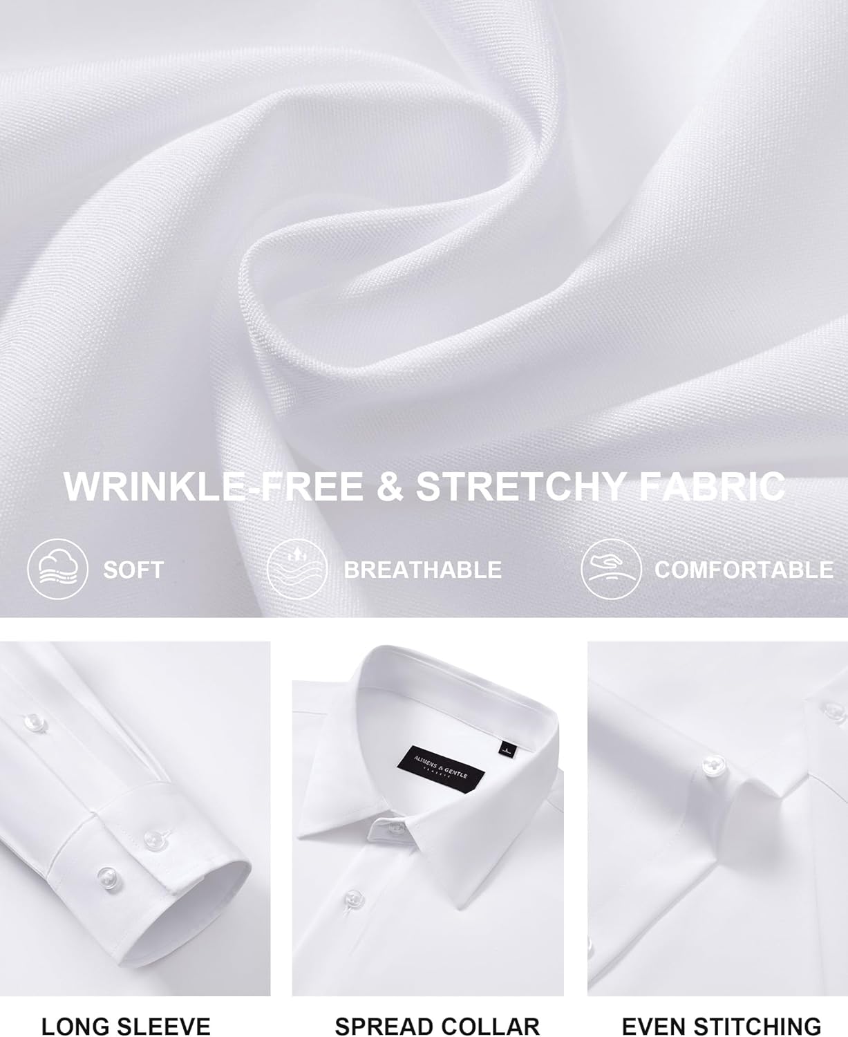 Alimens & Gentle Men's Dress Shirts Long Sleeve Wrinkle Free Stretch Solid Formal Business Button Down Shirts - Image 6