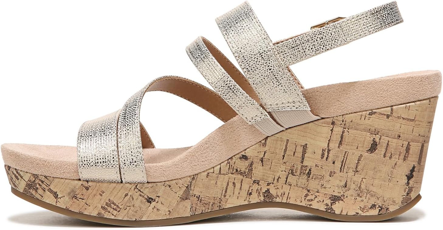 LifeStride Womens Discover Strappy Platform Wedge Sandal, Gold, 11 US
