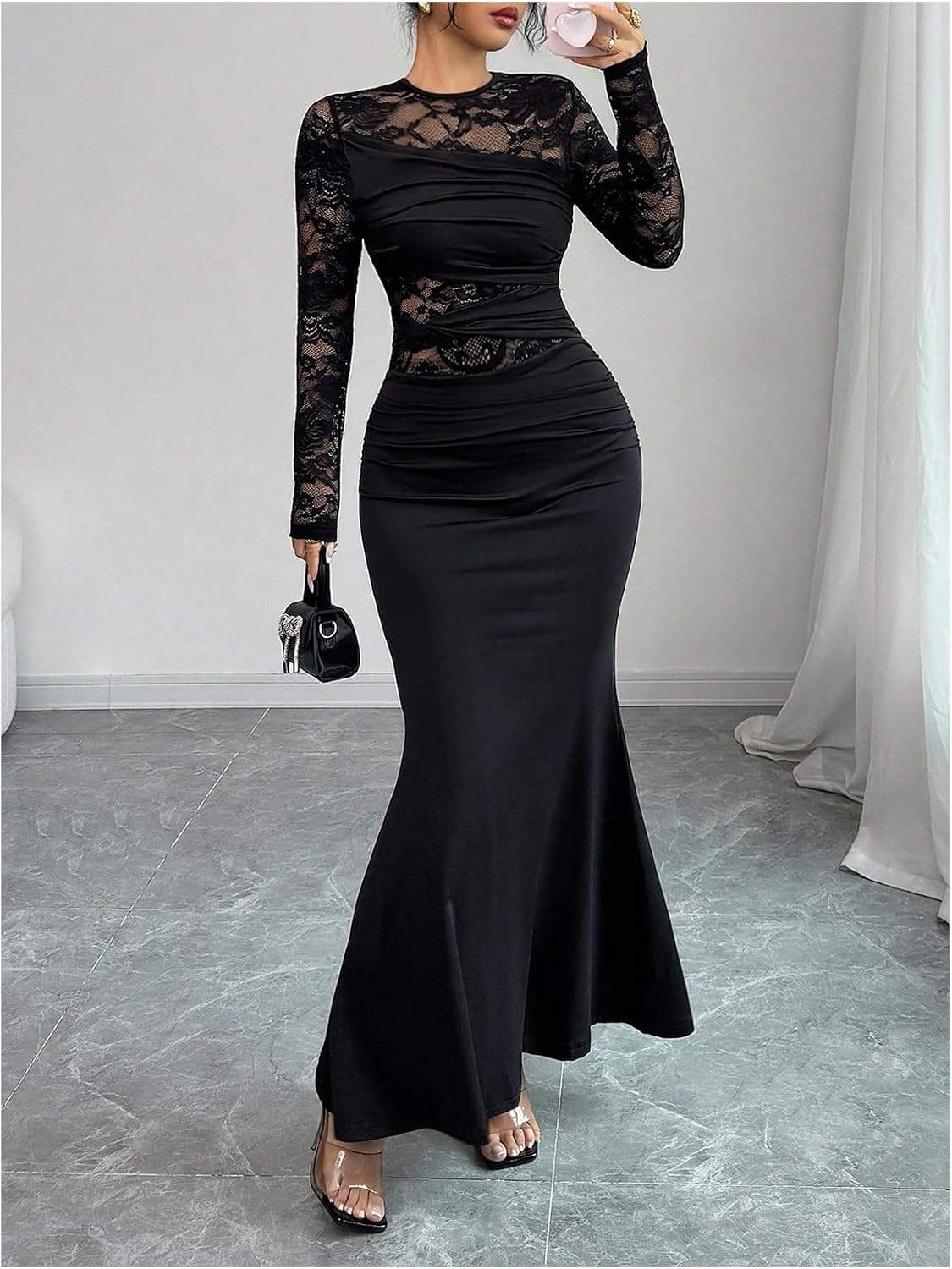 Verdusa Women's Floral Lace Cocktail Dresses Ruched Wedding Guest Dress Formal Outfits