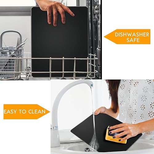Miniatura 6 de 2 tablas de cortar de vidrio templado para cocina (12 x 16 pulgadas), tabla de cortar negra para encimera, tabla de cortar antideslizante,