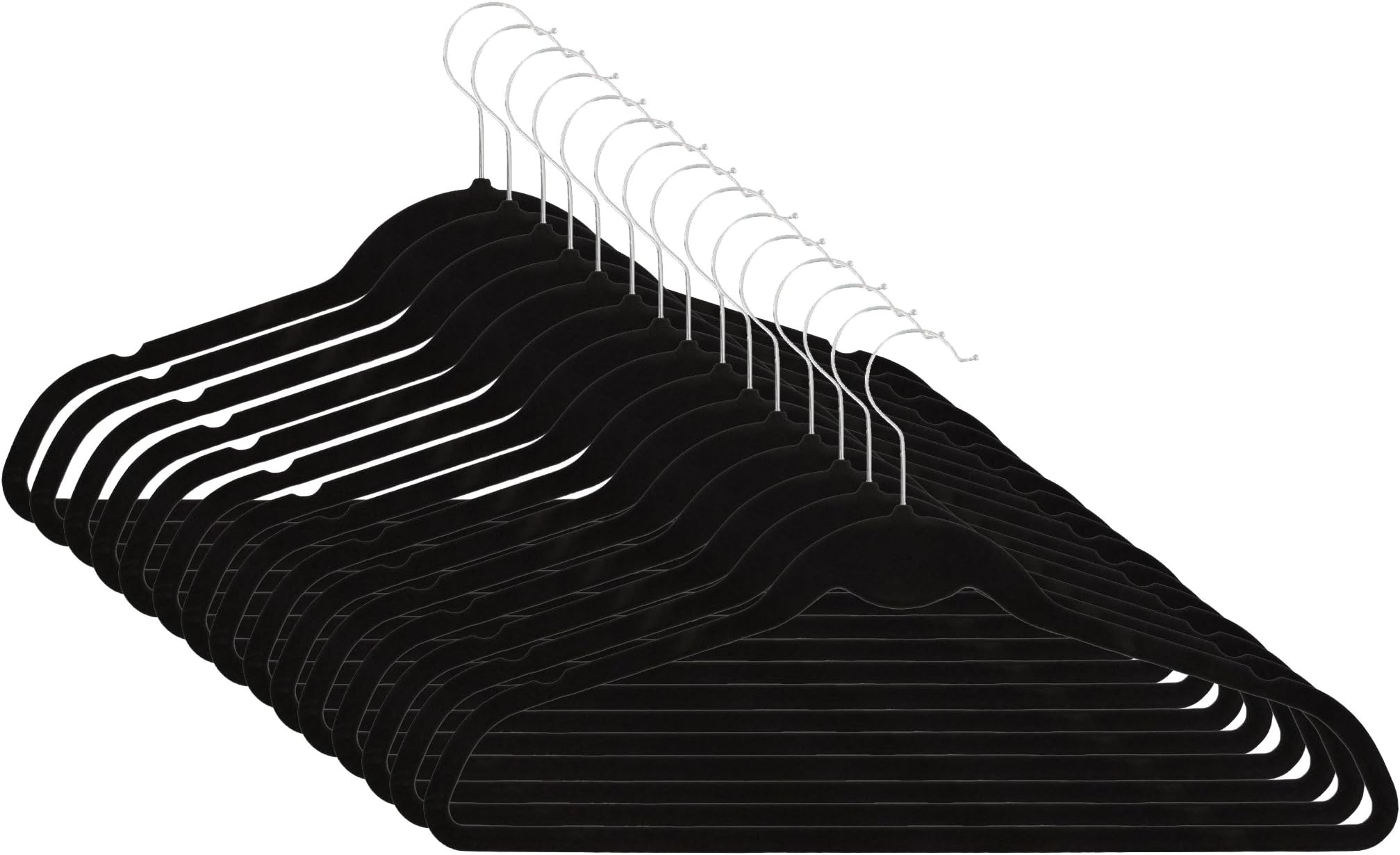 BYKES Ultra Thin No Slip Flocked Velvet Suit Hangers - Black - Set of 50