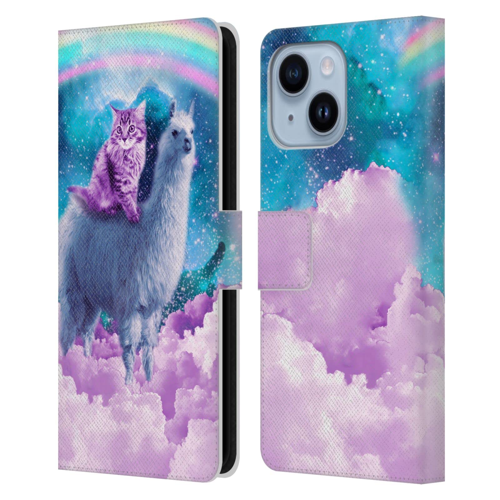 Étui portefeuille iPhone 14 Plus résistant aux rayures avec motif espace lama