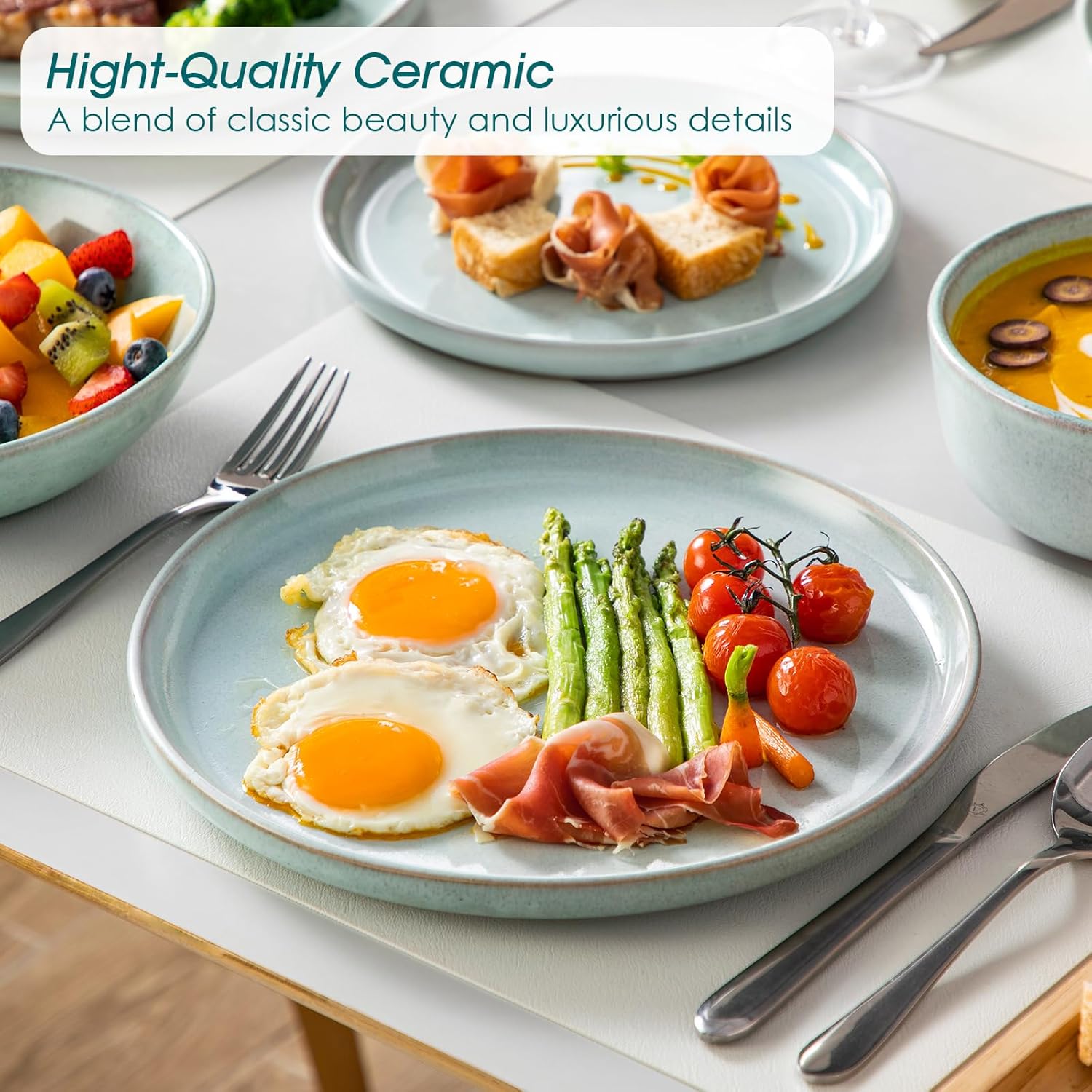 vancasso ANYA 24 Pieces Plates and Bowls Set, Mint Green Dinnerware Sets, Reactive Glaze Dishes Set for 6, Ceramic Dishware Sets Kitchen Dinner Set, Microwave & Dishwasher Safe