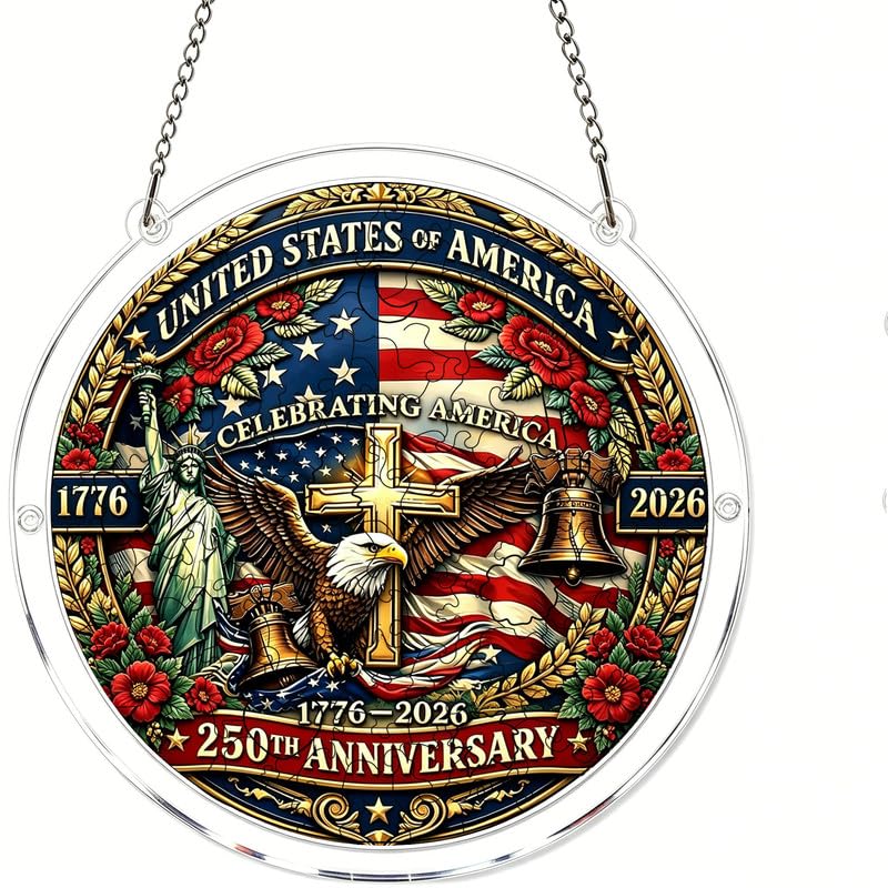 Puzzle acrílico irregular con 83 piezas comemorativo del 250 aniversario de USA, con diseño 2-en-1 de puzzle y colgante para ventana miniatura 1
