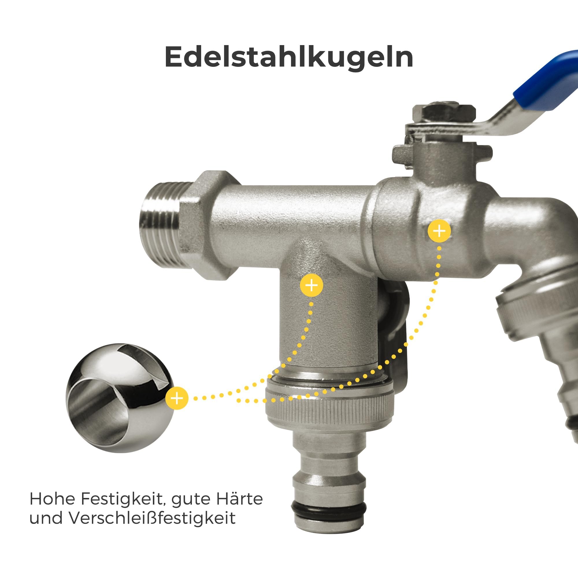 VANCOCO 2 Stk. Doppel Kugelhahn Außen, 1/2 Zoll Anschluss, 2 Schlauchanschlüsse, Dichtband, Gartenwasserhahn für Regentonne & Bewässerungssystem