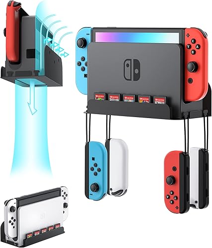 ZAONOOL Soporte de pared para Nintendo Switch y Switch OLED, accesorios de soporte de estante de montaje en pared con 5 soportes para tarjetas de