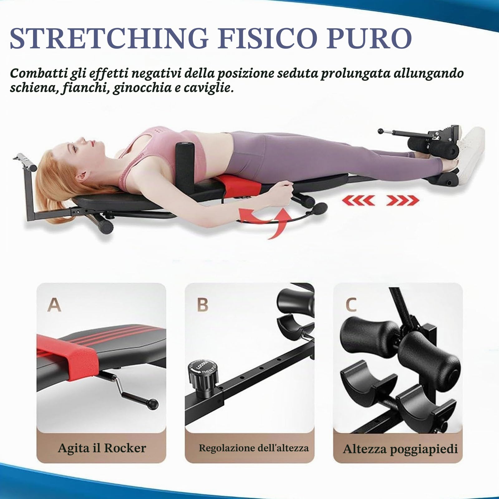 Generico Panca di Trazione Cervicale E Lombare, Tavolo A Inversione | Stretching E Rilassamento, Altezza Regolabile Da 145 A 185 Cm, Barella Per La Schiena