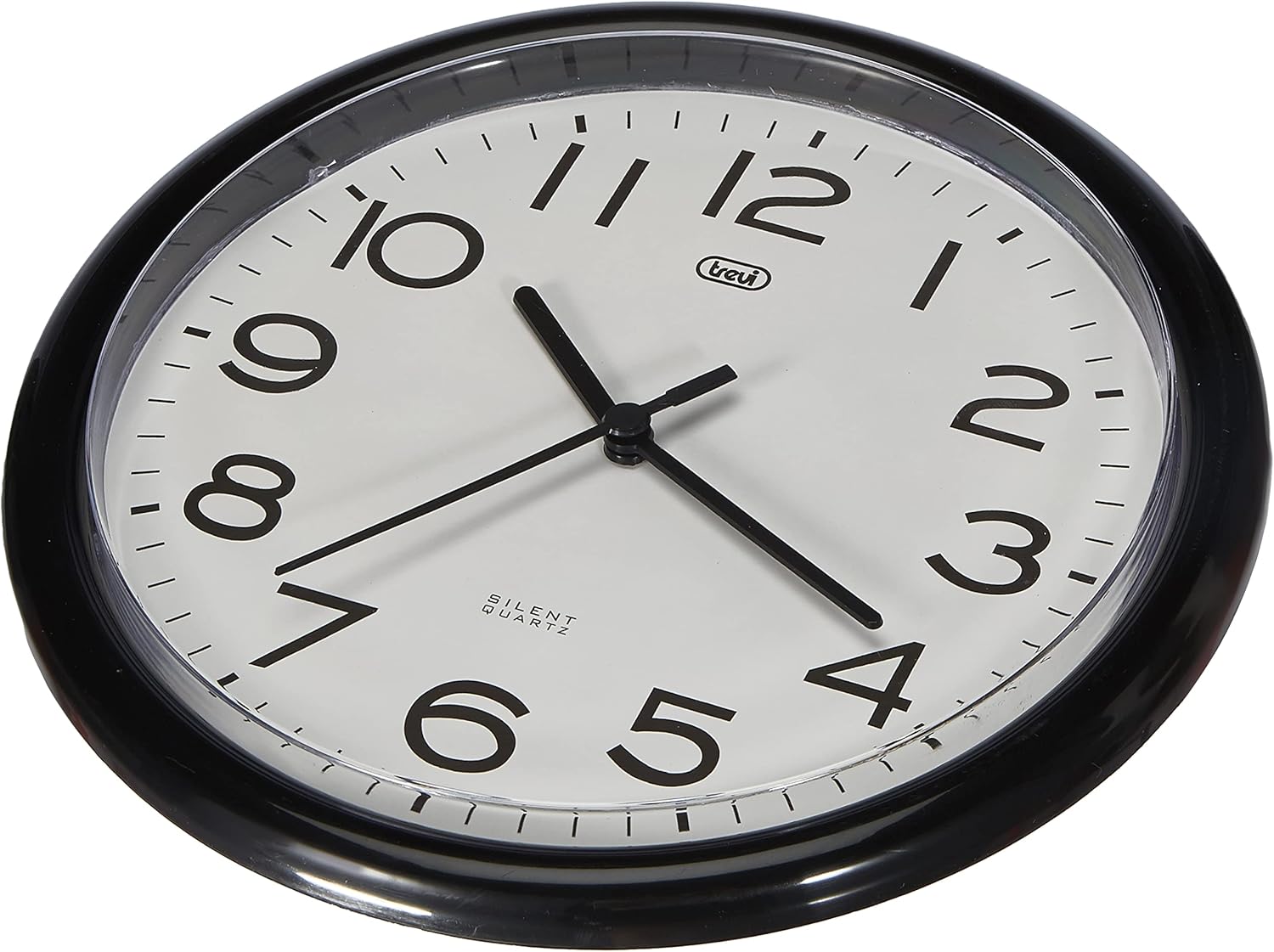 Trevi OM3301 - Completely Silent 25.5cm Diameter Quartz Round wall Clock with Sweep Movement – Black