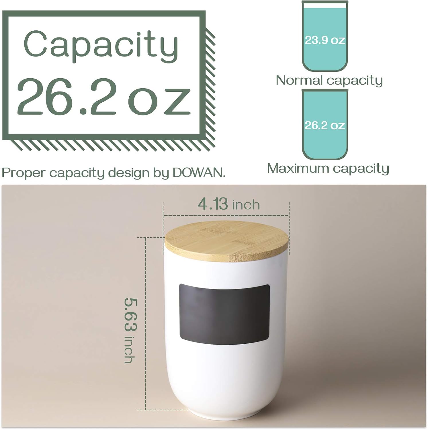DOWAN Coffee Canister, 23 OZ (680 ML) Kitchen Canisters with Airtight Lid & Chalkboard, Farmhouse White Ceramic Canisters, Food Storage Containers for Coffee, Sugar, Tea, Salt