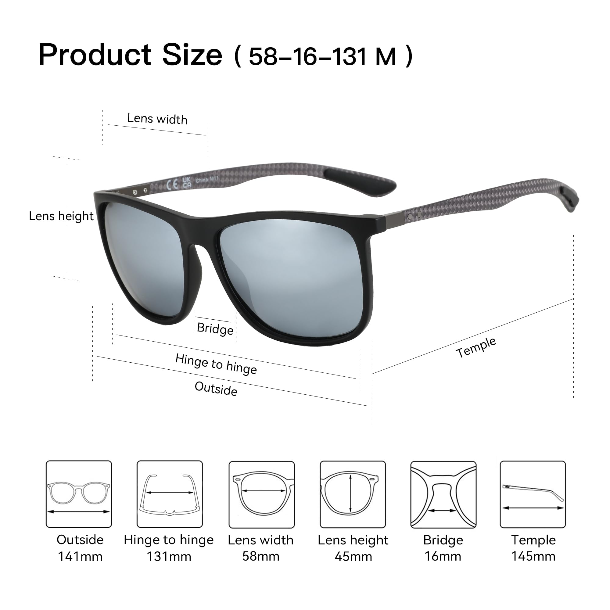 ZENOTTIC Occhiali da sole polarizzati uomo in fibra di carbonio staffa occhiali da sole quadrati guida pesca golf sport protezione UV400