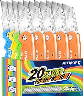 20 Pack Folding Utility Knife, Utility Knives with 20 Pcs Extra Blades, Folding Box Cutter Utility Knife Razor Blade Knife, Heavy Duty Box Cutter for Cardboard, Carpet, Warehouse & Home Use