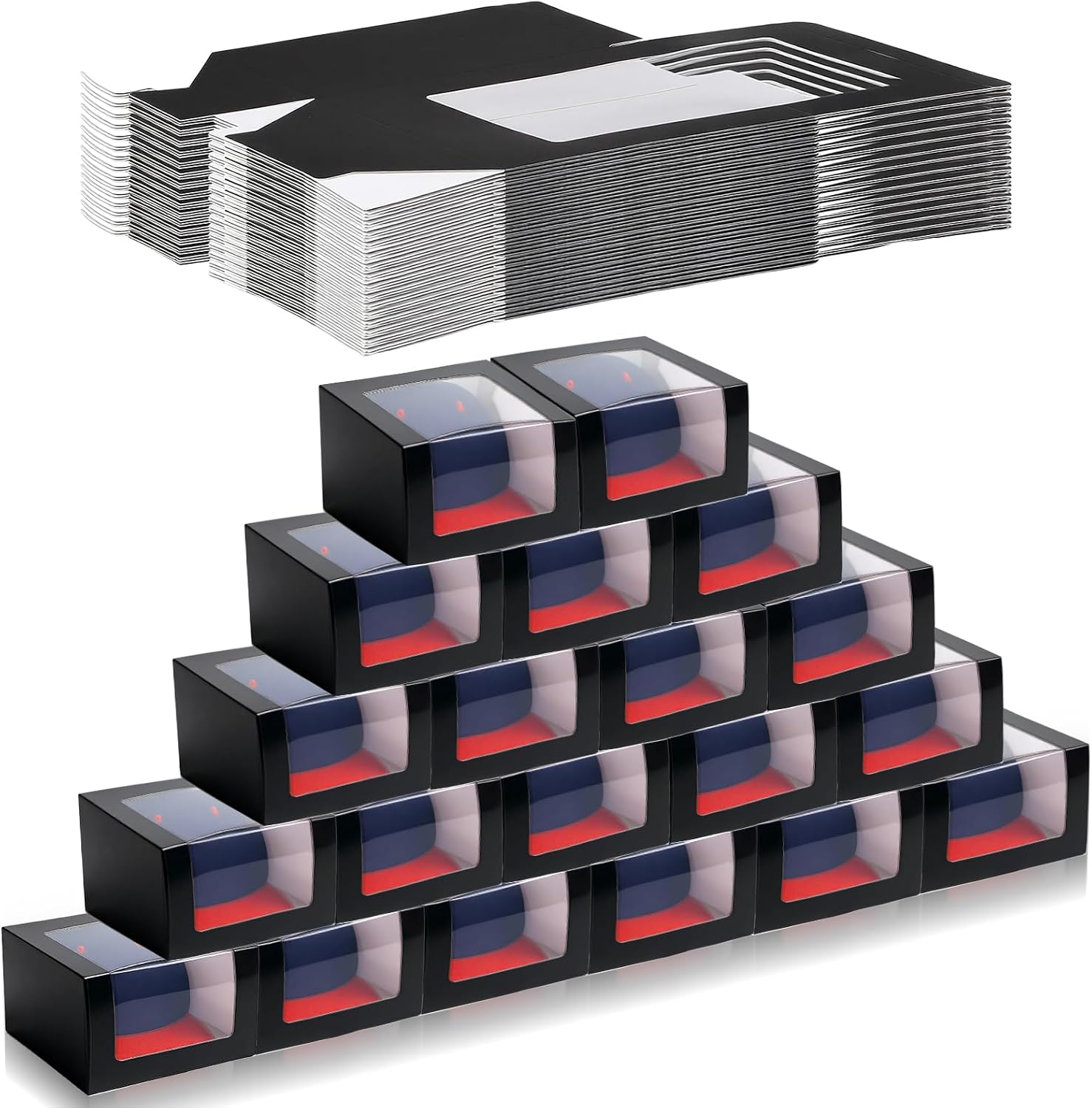 20 Pcs Black Hat Boxes, Hat Storage Box with Window for Men & Women Storage Containter for Baseball Caps, Billed Cap, Snapbacks, Cardboard Backing, Black gift boxes 7.7" x 7.7" x 4.7"
