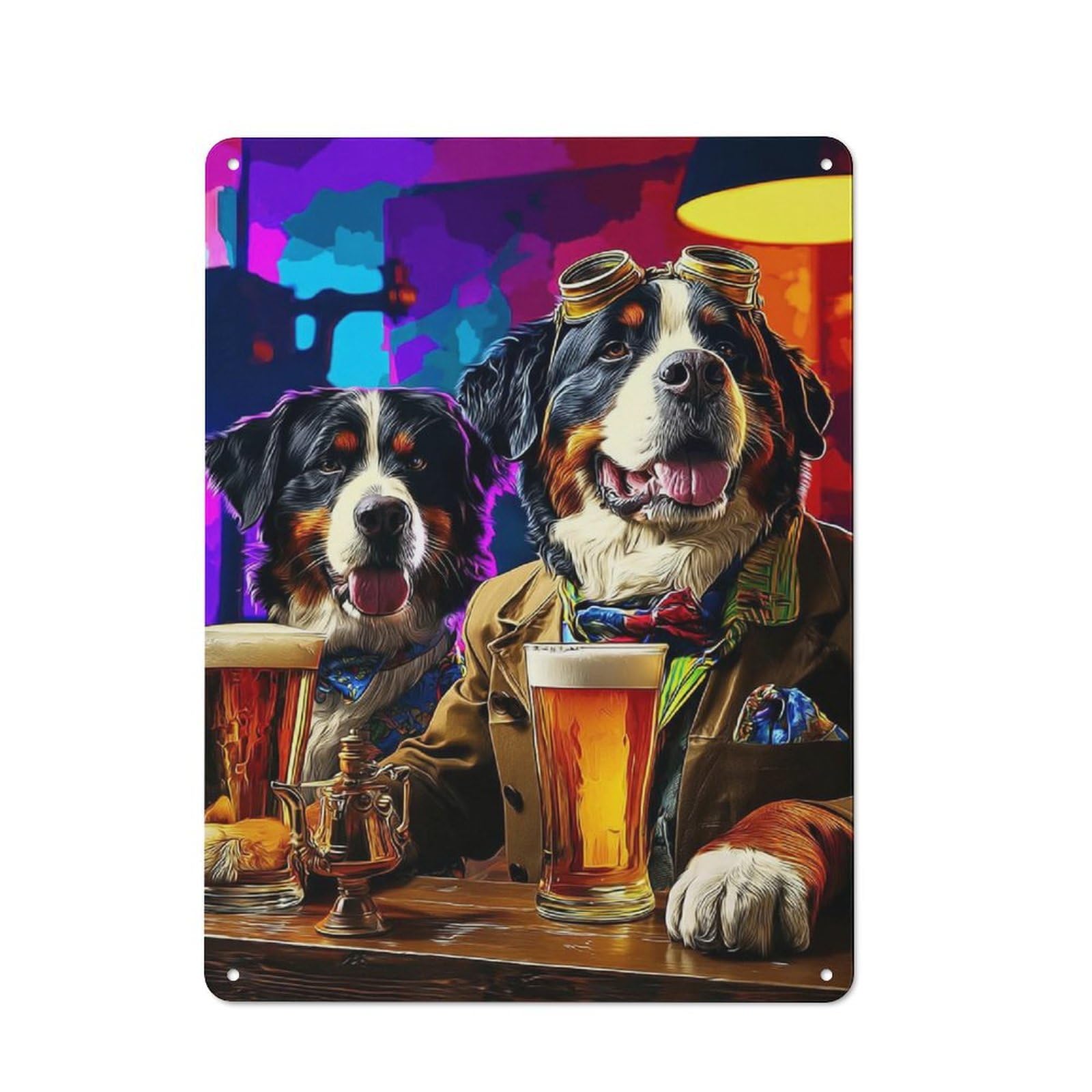 Junmoney Steampunk Dogs Enjoying A Pub Night -1 Shop Front Style Decorative Metal Plaque 40X30cm, Shop Wall Decor For Cafe, Bistro, Bakery Or Restaurant