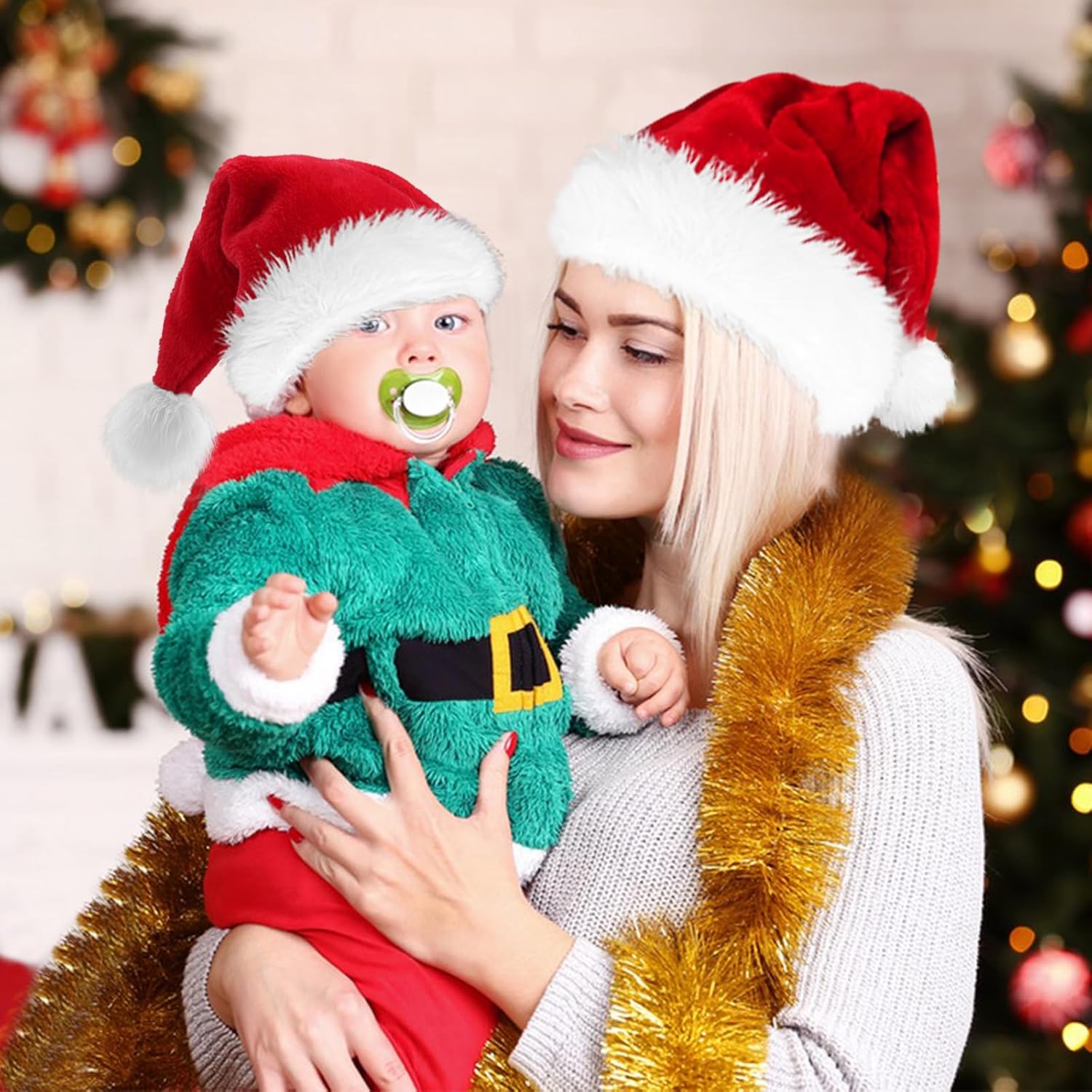 Haomaomao Christmas Hats for Adults Santa Hat Double Thicken Velvet Warm Comfort Holiday Unisex Xmas Hat for New Year Festive