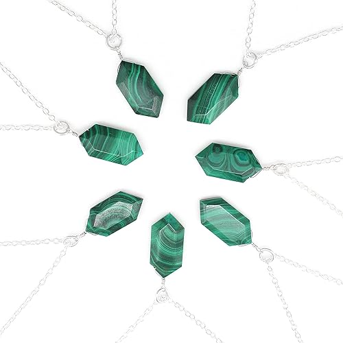 Miniatura 2 de Gempires Natural Malachite Hexagon Pendant Necklace, Handmade Jewelry, 10 x 20 mm With 16 + 2 Inch Adjustable Chian (Malachite)