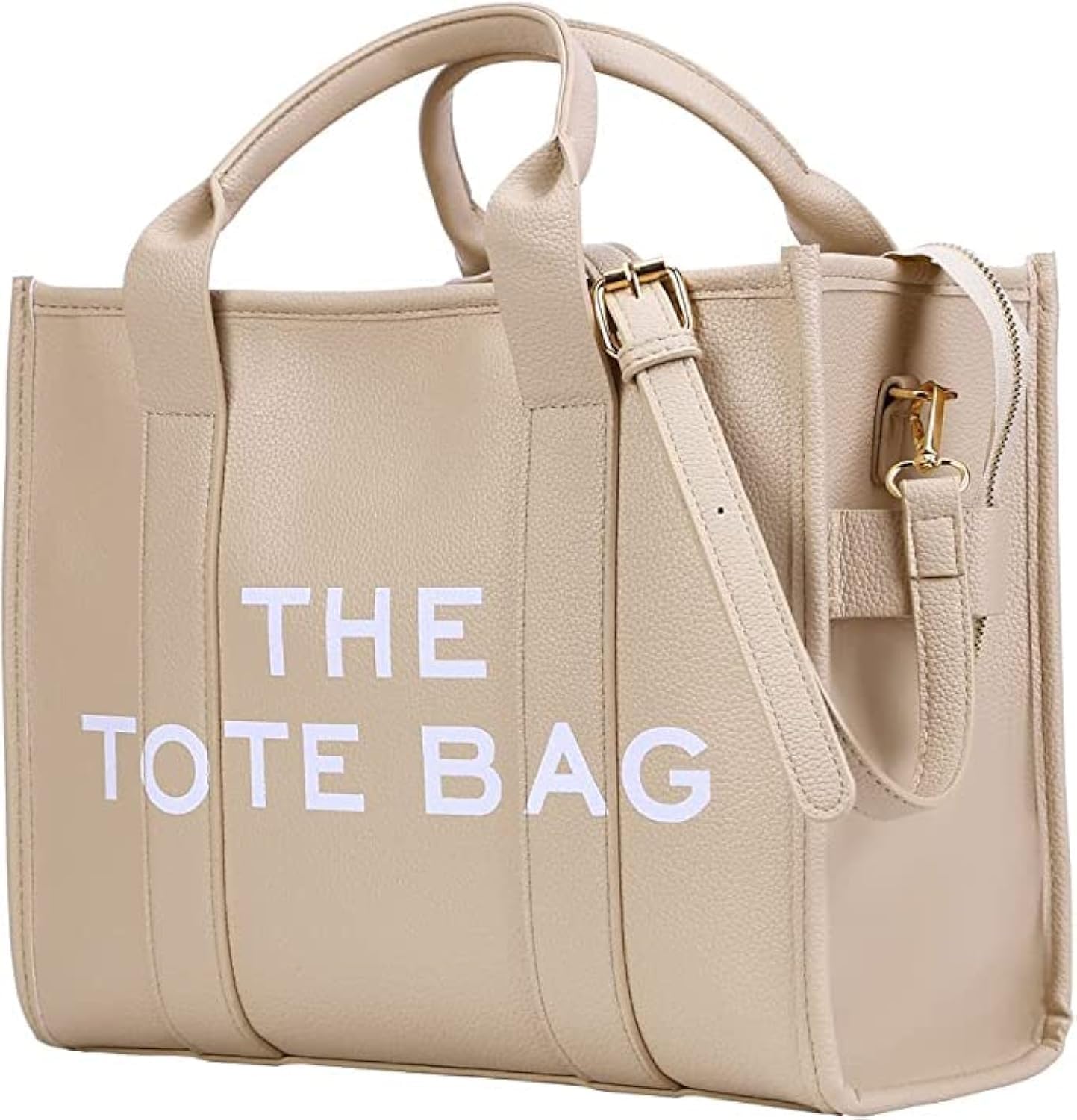 Makukke Tote Bags for Women Handbag Tote Purse with Zipper Leather Shoulder Bag Crossbody Bag for Office, Travel, School (Beige)
