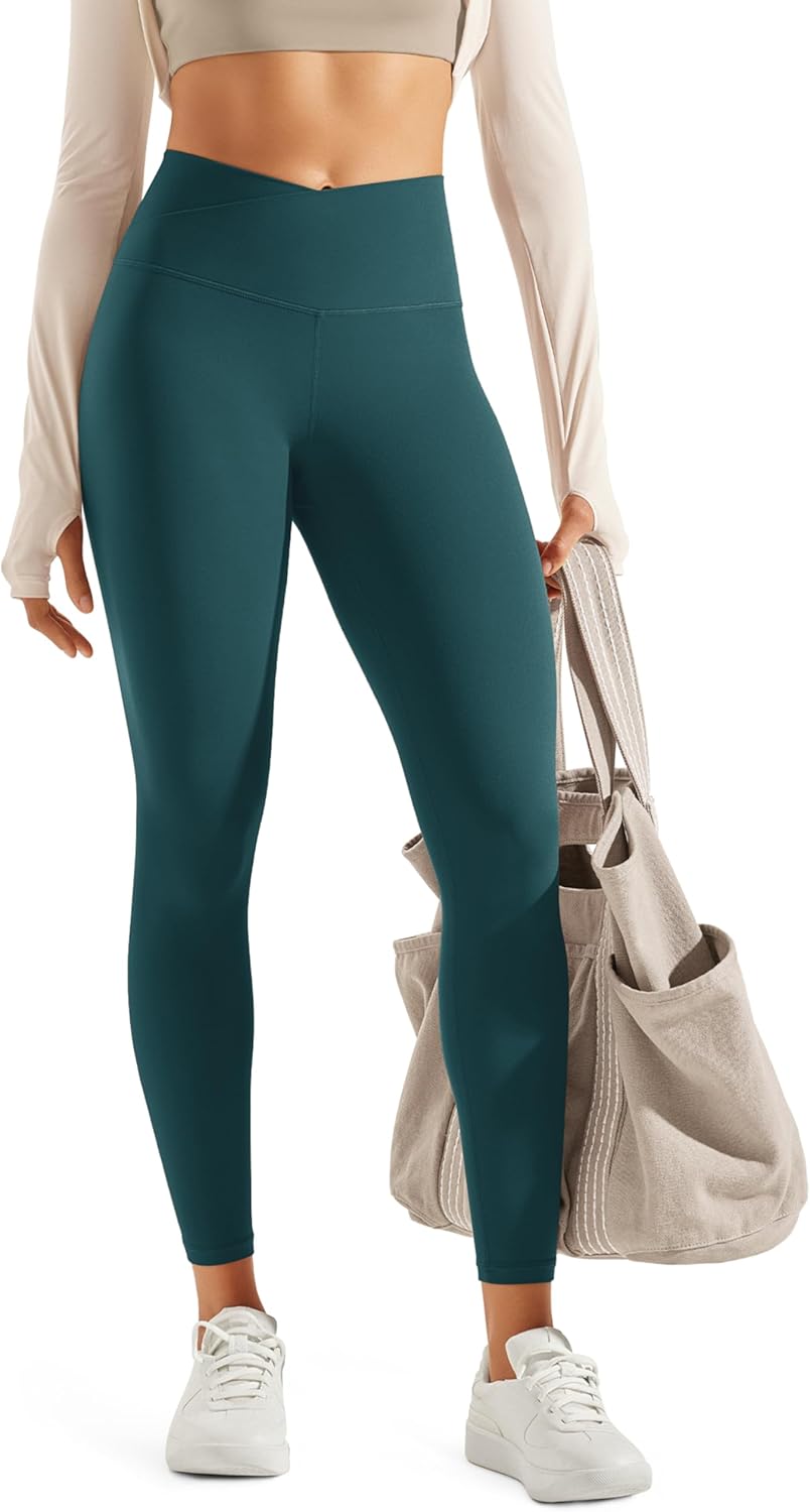 ODODOS Women's Crossover Leggings with Back Pocket, 23" / 25" / 28" Buttery Soft V High Wasit Lounge Yoga Pants