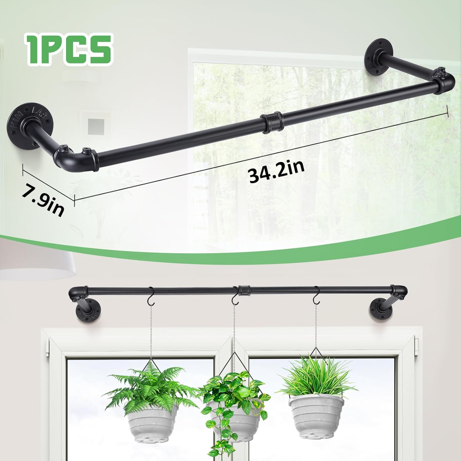 Bigmeta 34in Hanging Planters Rod for Indoor Plants - Max. Load 44 lb Black Metal Holder Rod for Wall Ceiling Decor, 1 Pcs (Pot Chain & Plants Not Included) - Image 7