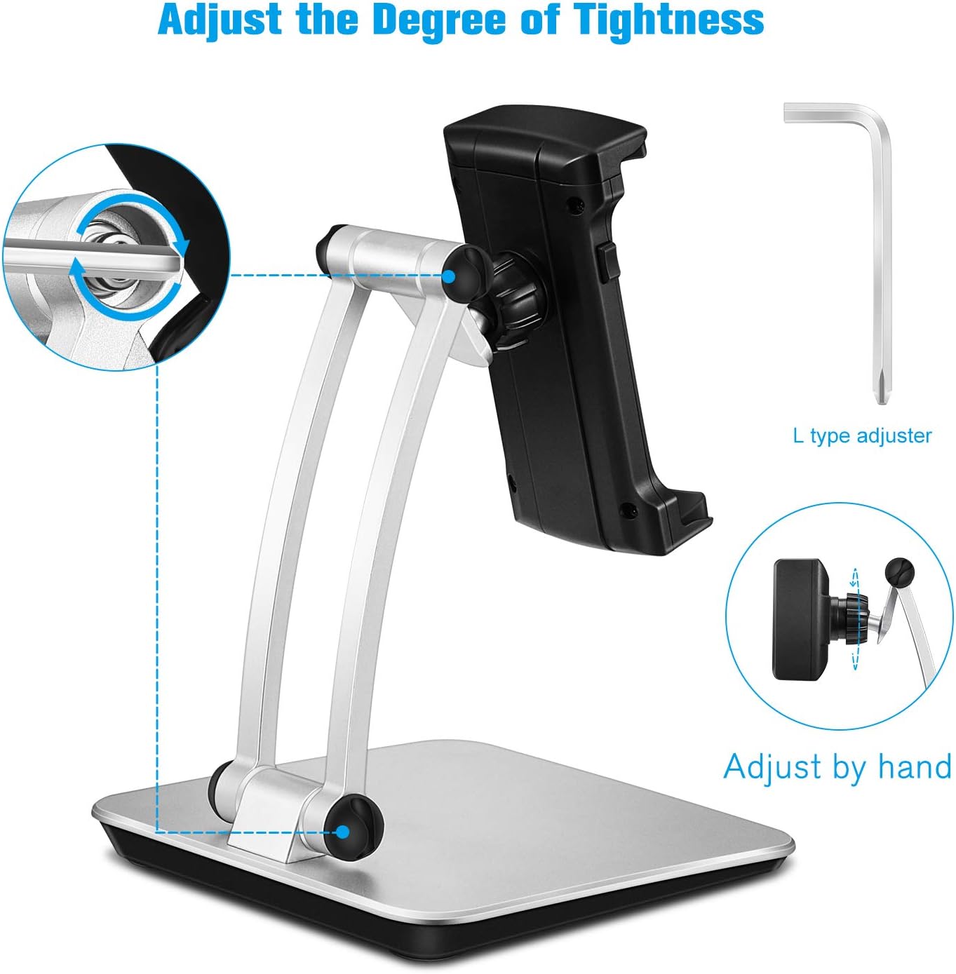 Fintie Tablet Stand Holder for Desk, Universal Adjustable Desktop Phone Dock Cradle Compatible with 4.7-12.9" iPhone/iPad Pro/iPad Air/iPad Mini, Samsung Galaxy Tab, Surface Go/Pro, Silver