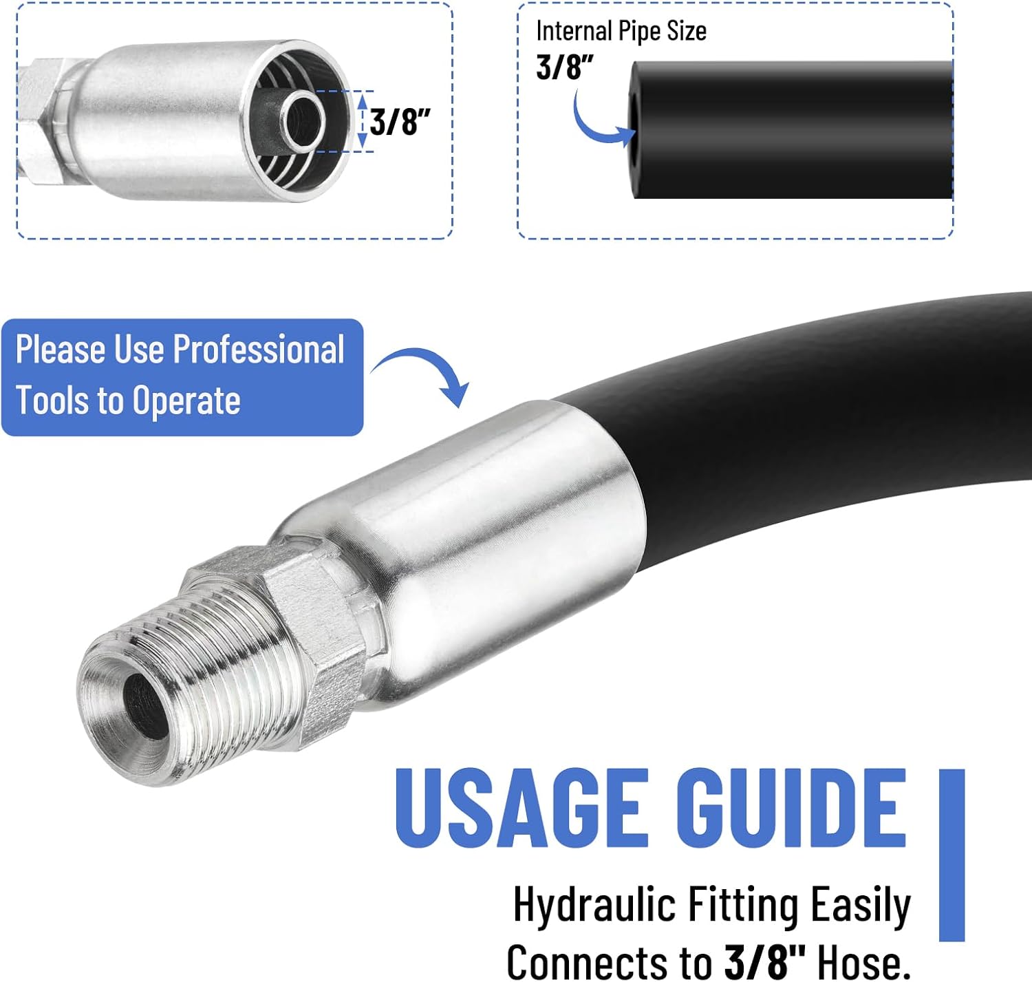 12 Pack Hydraulic Hose Fittings: 3/8" I.D. Hose x 3/8" NPTF Male with Protection Cover, Hydraulic Hose End Crimp Fitting Kits Compatible with U-Series Hoses