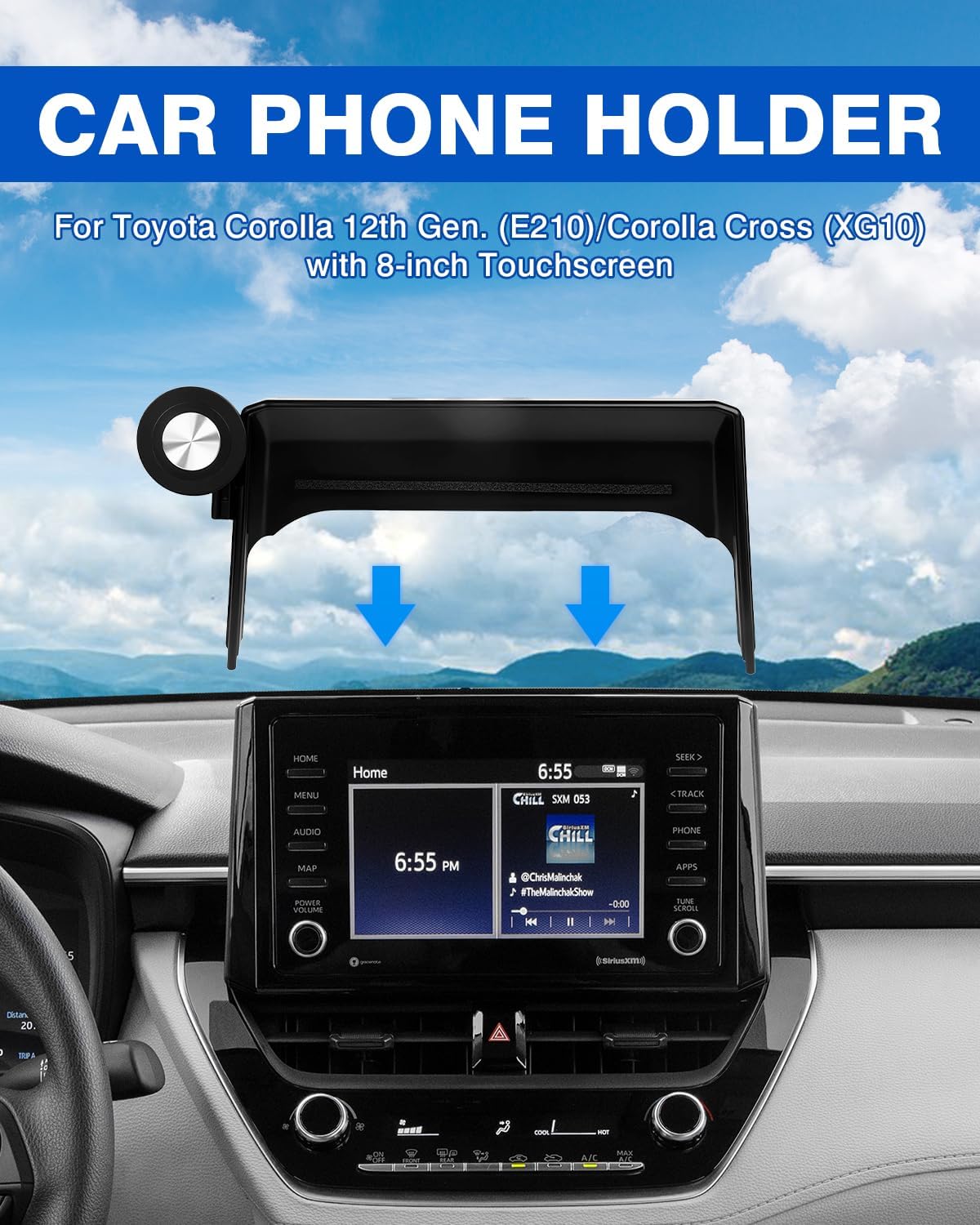 Autorder Car Phone Holder for Toyota Corolla 2019-2025/Corolla Cross 2022-2025 Accessories Air Vent Screen Fixed Clip 360° Rotation Cell Phone Mount Hands-Free(8 Inch) image 2