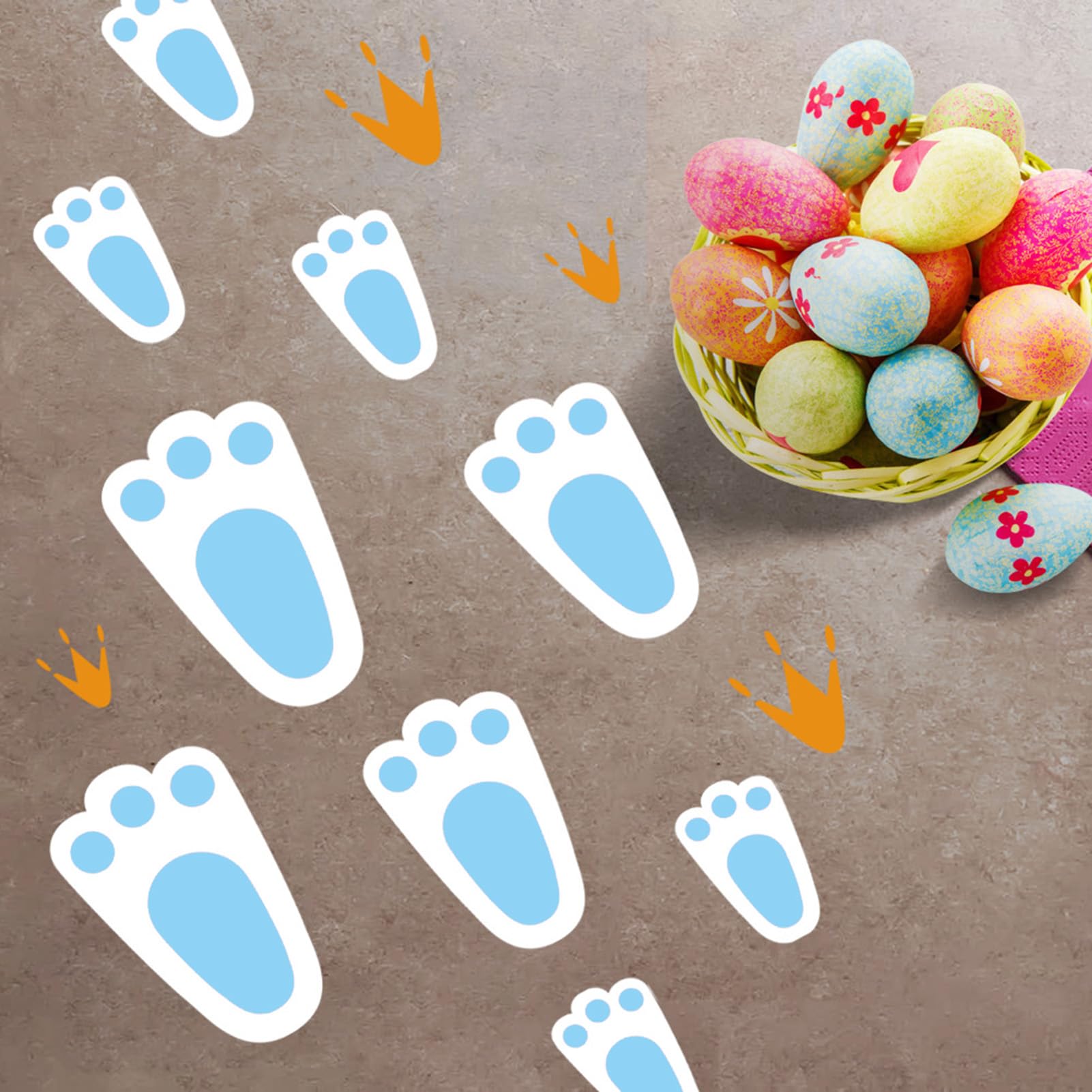 Autocollants de sol pattes de lapin Pâques bleu | Décoration adhésive fête
