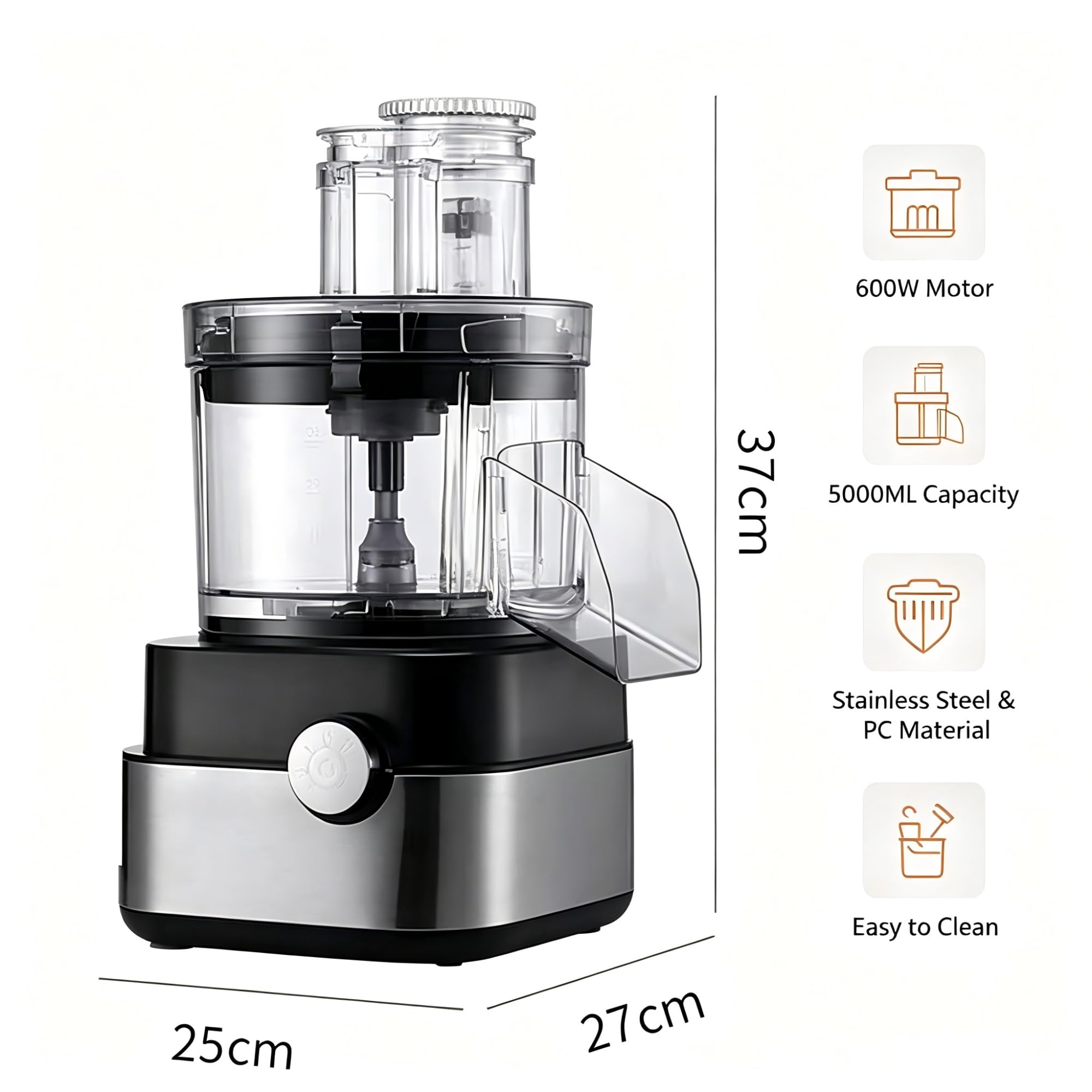 Procesador de alimentos de 600 W, picador de alimentos Plus | For preparación de frutas, verduras y carne, molinillo de verduras casero con 5 cuchillas de rejilla y 4 discos de corte