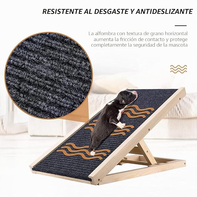 Foto 4 de 7 de Efan Rampa de madera maciza de 70 x 35 cm para mascotas, escalera portátil de altura ajustable