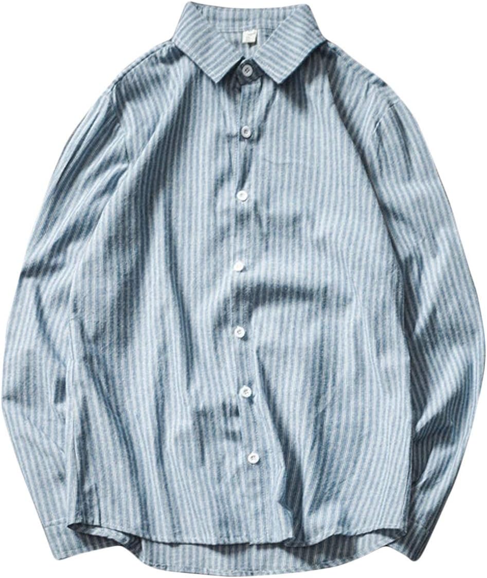 Flygo Mens Juniors Casual Striped Long Sleeve Button Down Shirt