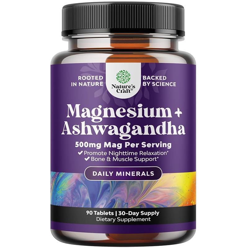 Natures Craft Suplemento de Magnésio Glicinato com Ashwagandha 500 mg, 90 comprimidos