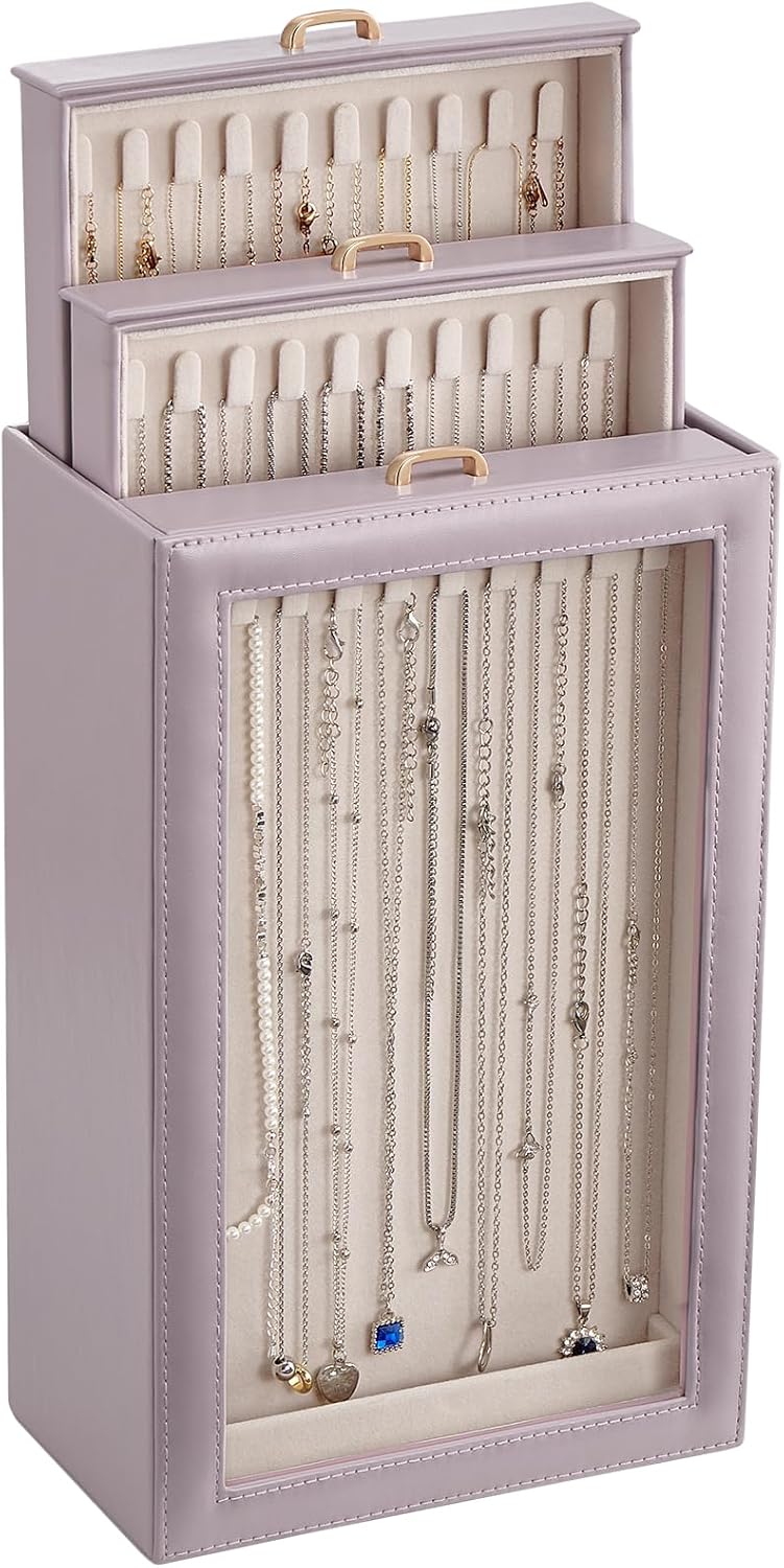 Lolalet Necklace Organizer Box, Jewelry Storage Box with Clear Window for Necklaces Bracelets, Tangle-Free Necklace Display Case for Women Girls, Mothers Day Gift