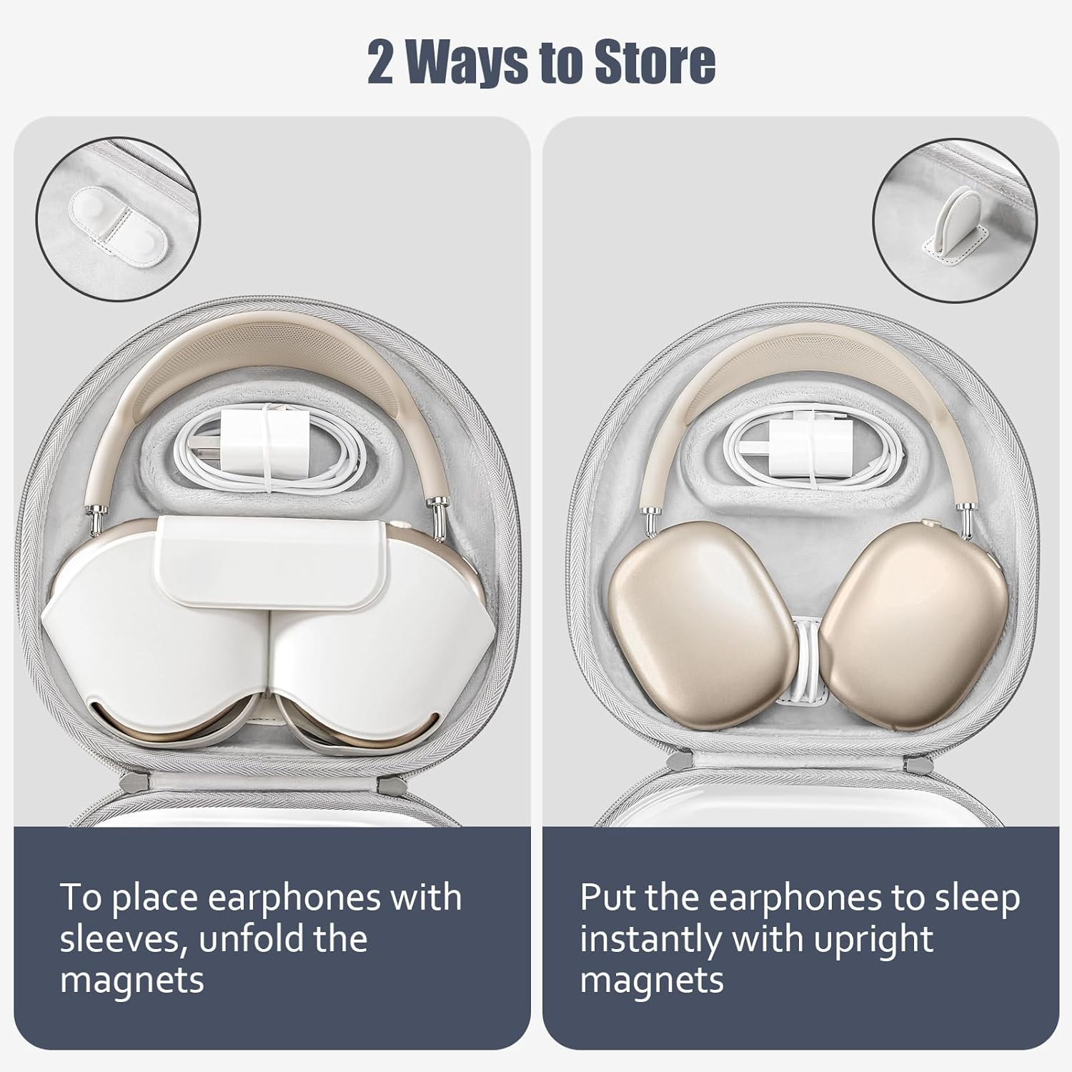ProCase Smart Case for AirPods Max, Supports Sleep Mode & Clear Front Hard Cover Travel Carrying Headphone Case, AirPods Max 2024 2020 Protective Portable Organizer Storage Carry Bag -Grey