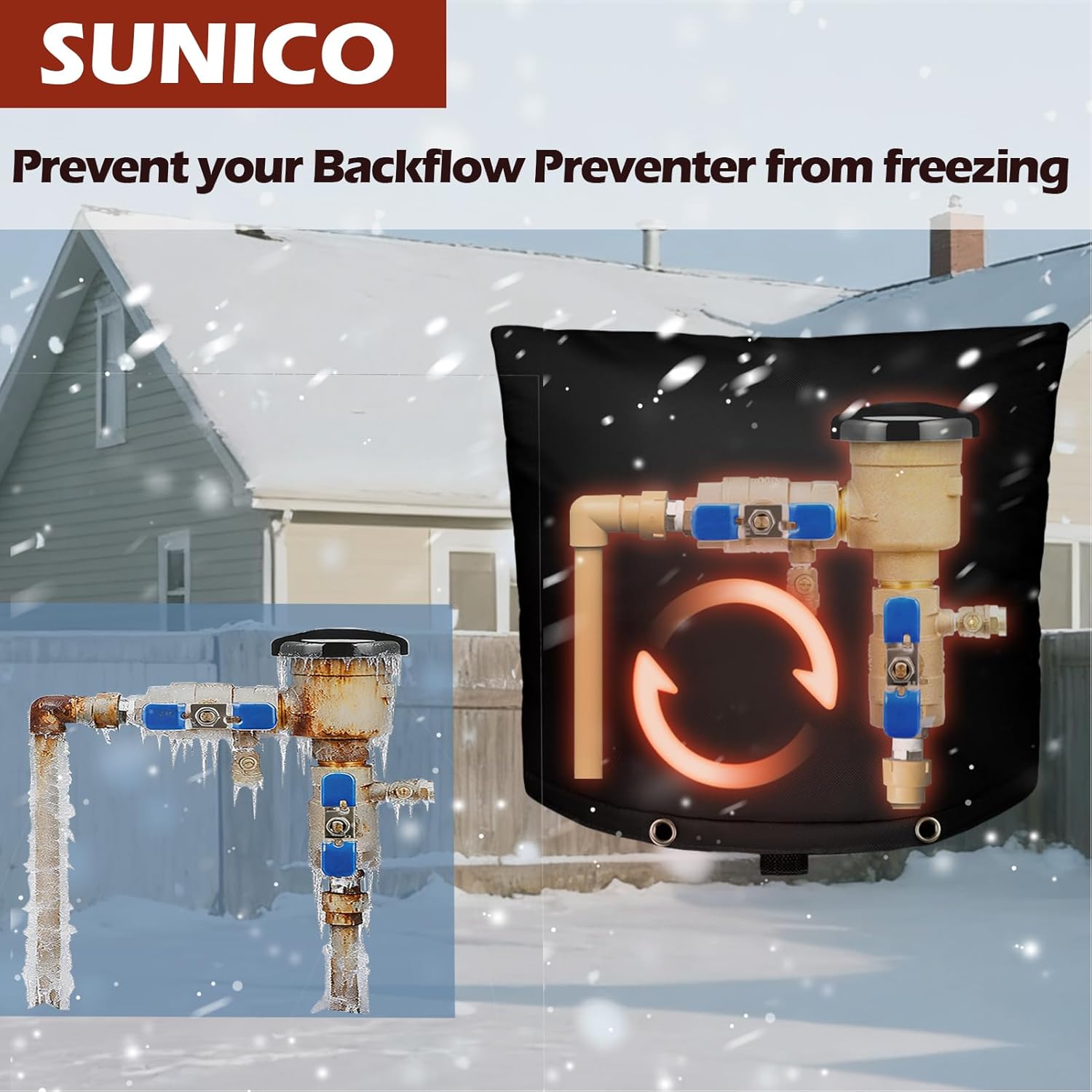 SUNICO Backflow Preventer Insulation Cover (5°F) - 5-Layer Upgrade Insulated Design Sprinkler Covers for Outside,40" W X 36" H, Backflow Insulation Cover for Sprinkler Valve ,Winter Freeze Protection