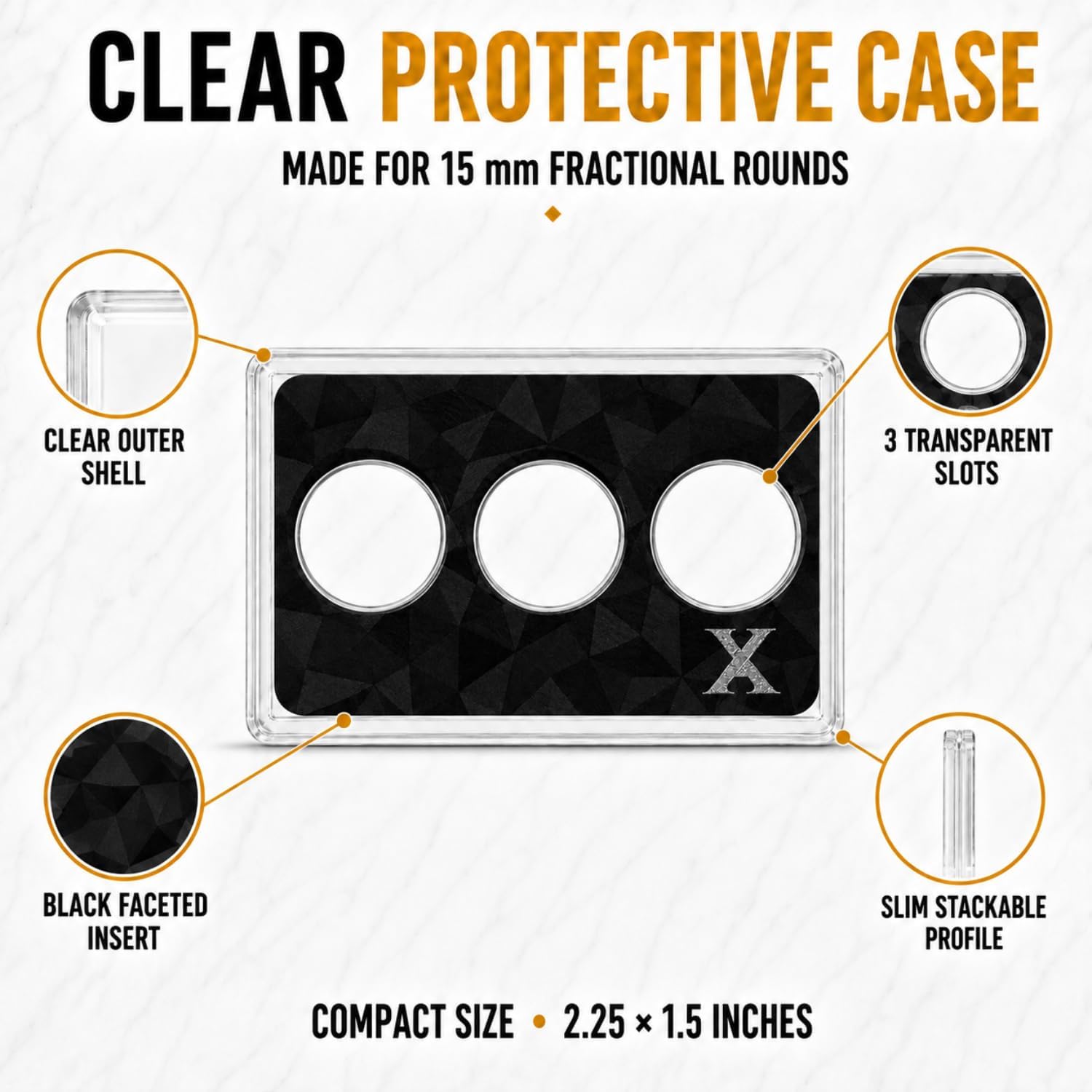 3 Slot Round Display Case, Fits 15mm 1 Gram Gold & Silver Rounds, Holds Up to 12 Stacked (4 Per Slot), Slim Stackable Coin Display Case + 3X 1 Gram .999 Silver Rounds image 3