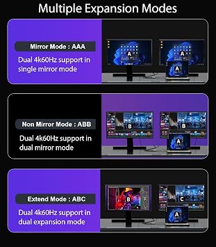 Reborn DisplayPort to Dual DisplayPort Splitter 4K@60Hz Display Port Splitter 1 in 2 Out for Dual Monitor Extended Display DP Source to 2 DP Adapter with PC, Graphics Card, Lenovo, HP and More