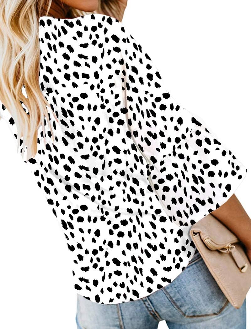 Kancystore Womens Button Down V Neck Tie Knot Front Tops 3/4 Sleeve Chiffon Casual Blouse Shirts - Image 2