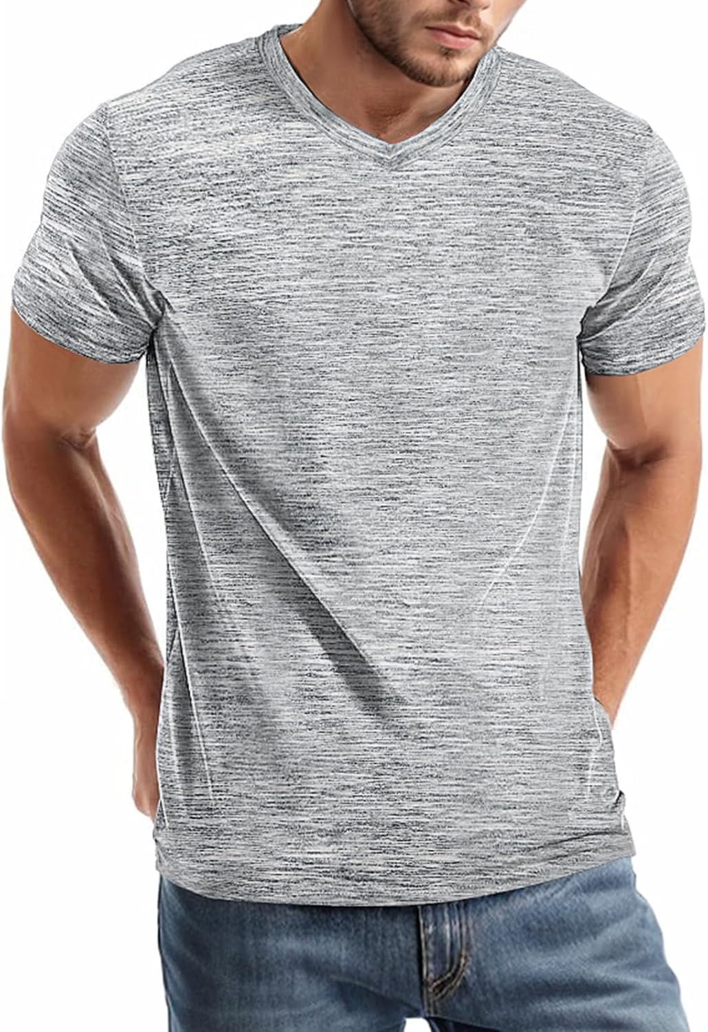 Mens V Neck T Shirts Casual Stylish Graphic Stretch Short Sleeve T-Shirt Cotton Tee...