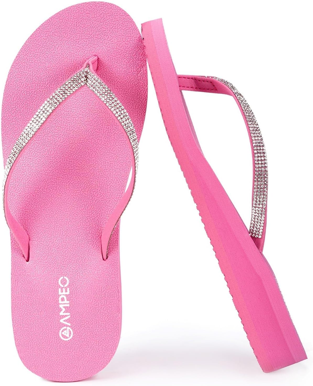 Ampeo Women's Sparkly Rhinestone Sandals, Arch Support Flip Flops with Cushioned Non-Slip Sole, Thin Straps Design for Beach, Walking, Wedding, Vacation, Pool, Party