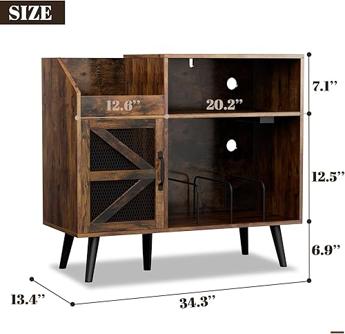 Miniatura 2 de Loomie Soporte rústico grande para tocadiscos con toma de corriente y luz LED, armario de almacenamiento de discos de vinilo 350 con puerta