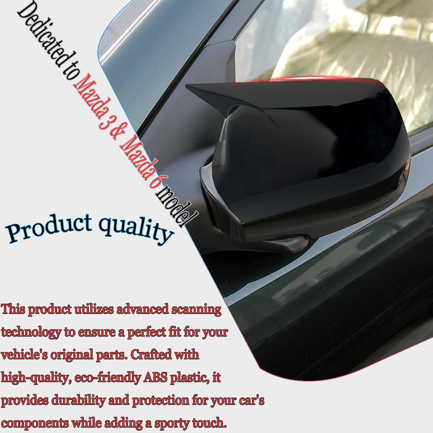 Side Mirror Cover,for 2004 2005 2006 2007 2008 2009 Mazda 3 &2003 2004 2005 2006 2007 2008 Mazda 6，2PCS Turn Signal housing Cover Sets car Accessories - Bright Black