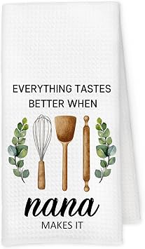 Nana Gifts Kitchen Towels, Grandmas Gift from Grandkids Grandson, Everything Tastes Better When Nana Makes It Decorative Hand Tea Dish Towel for Kitchen Bathroom Decor, 16x24 Inch