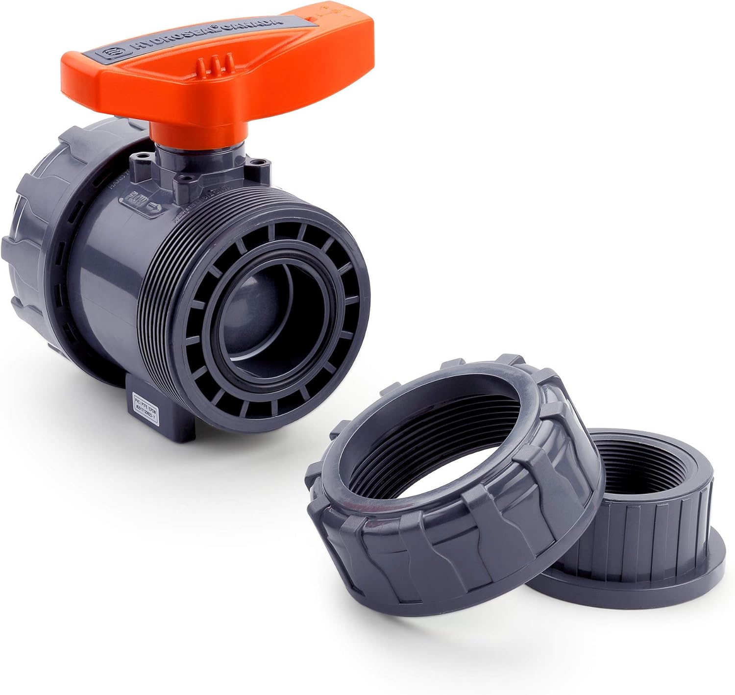 HYDROSEAL Kaplan 2” PVC True Union Ball Valve Threaded (NPT) with Full Port, ASTM F1970, EPDM O-Rings and Reversible PTFE Seats (2'')