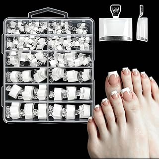 240Pcs White French Tip Toe Nail Tips Half Cover Soft Press on Fake Toenails for Women DIY Pedicure Square Acrylic Toenail Extension Boxed Set 12 Sizes