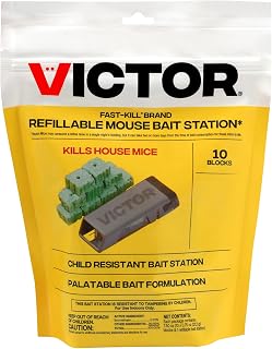 Victor Fast-Kill Brand Refillable Mouse Poison Bait Station - 10 Baits - M922 - 10 Mouse Baits with 1 Refillable Station - Attract and Kill Mice