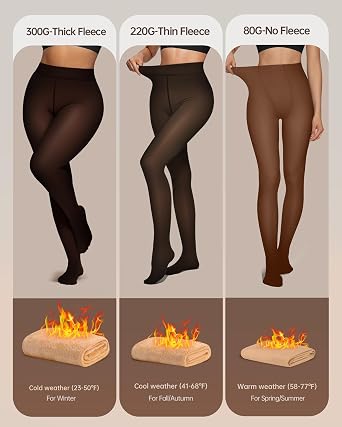 OEAK Womens 2 Pack Fleece Lined Tights Fake Translucent Pantyhose Thermal Opaque High Waisted Leggings Footed Sheer Tights