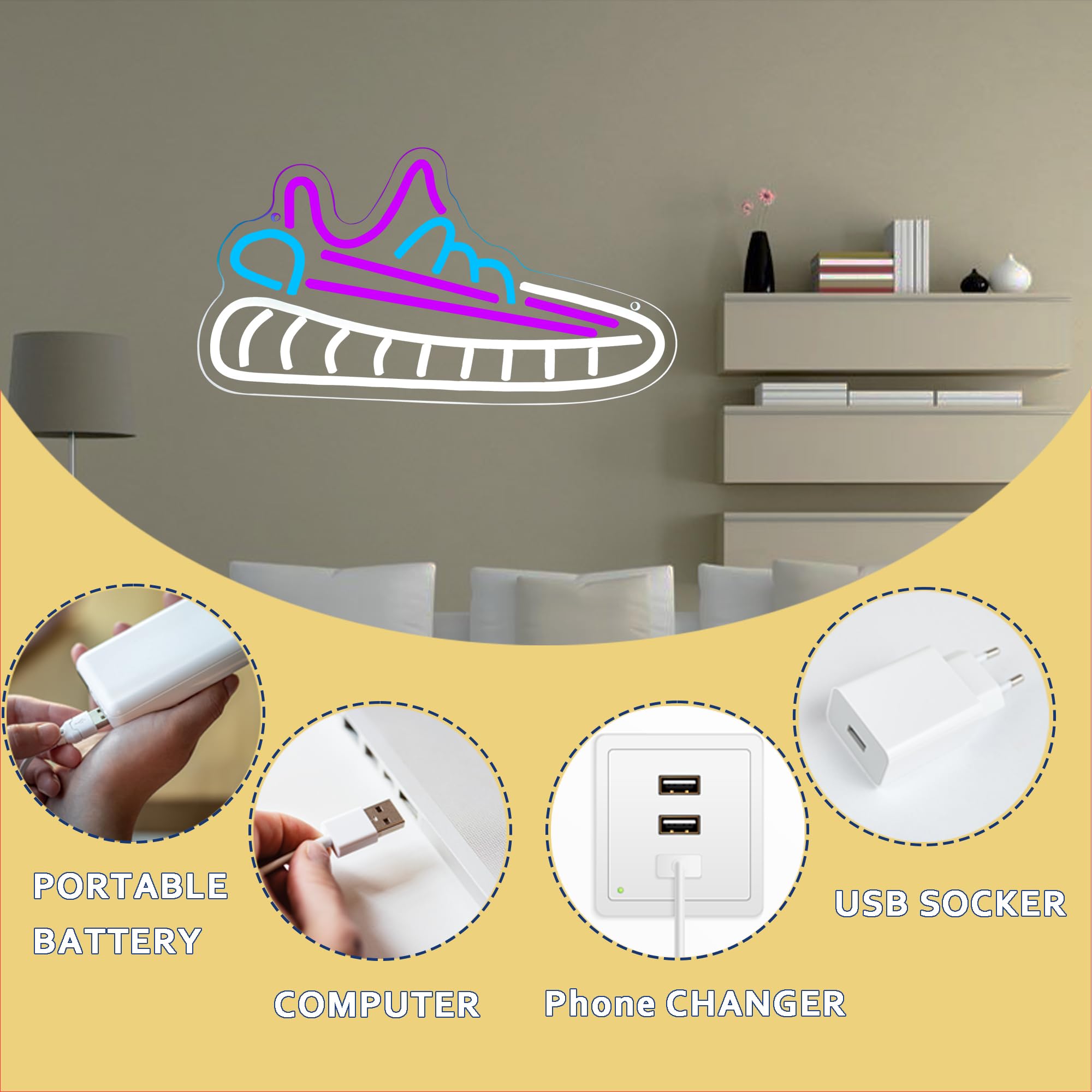 Amazon.co.jp: 壁の装飾用スニーカーネオンサイン、調光可能なスポーツ