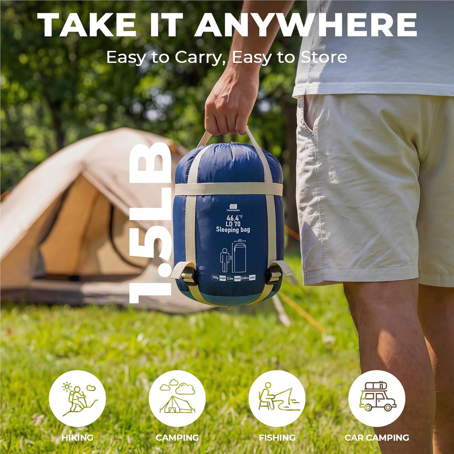 Ultralight Warm Weather Sleeping Bag - Portable, Waterproof, Compact Lightweight, Comfort with Compression Sack - Great for Outdoor Camping, Backpacking & Hiking