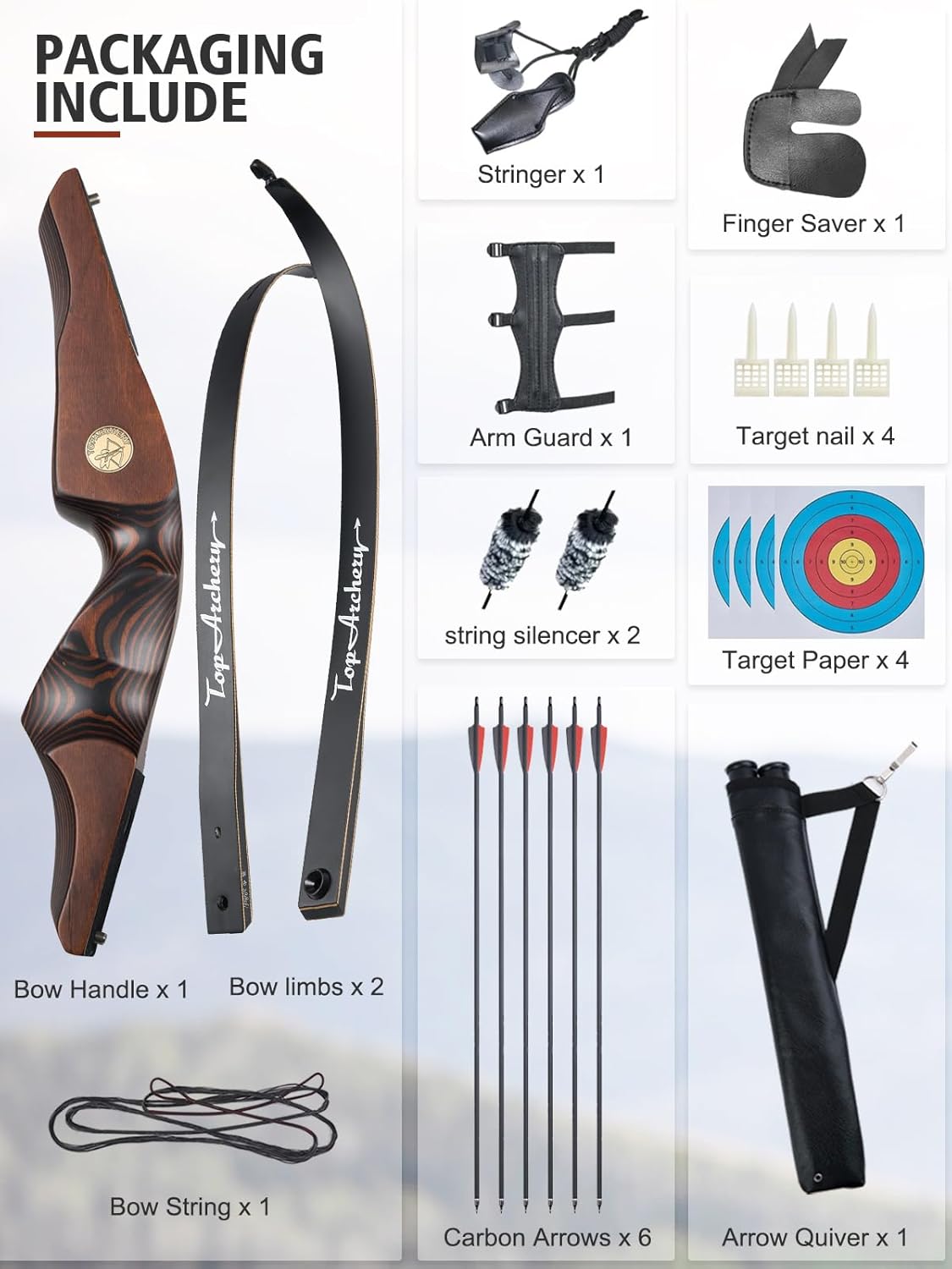 TOPARCHERY Takedown Bow and Arrow Set for Adult & Beginner, 60" Wooden Recurve Hunting Bow for Outdoor Training Practice Right Handed